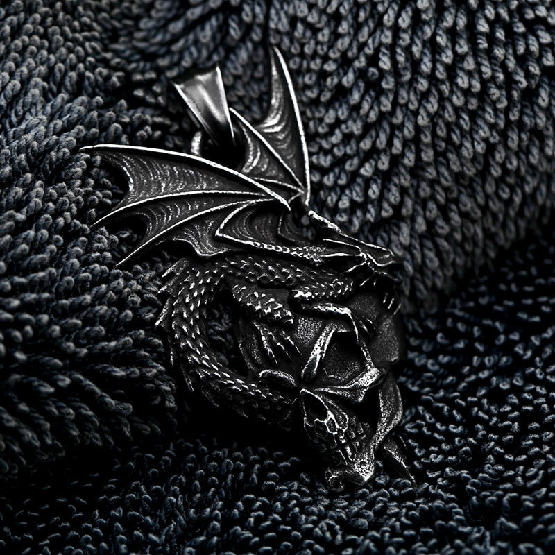 New Retro Stainless Steel Dragon Skull Pendant