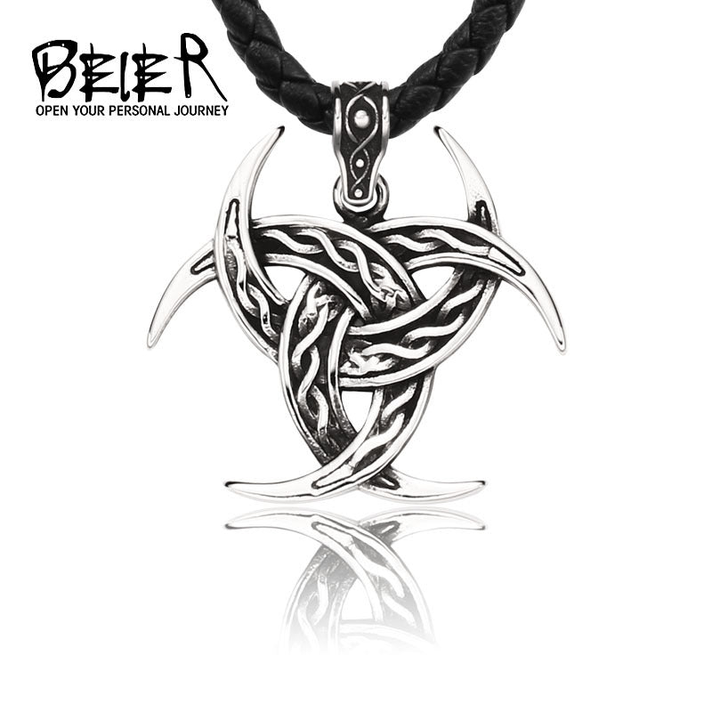 New Stainless Steel Viking Celtic Knot Pendant with Retro Creative Odin Horn Cup Men's Titanium Steel Pendant