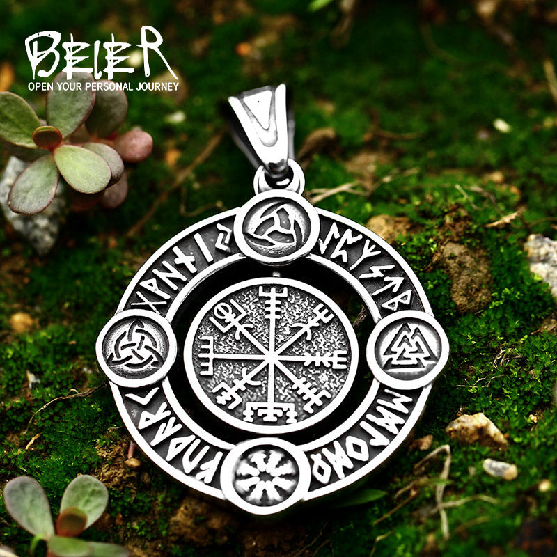 New Stainless Steel Viking Totem Letter Pendant Flip Titanium Steel Men's Headpiece Jewelry