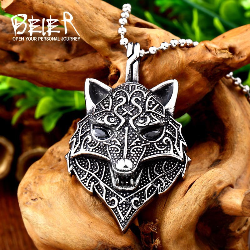Titanium Steel Punk Viking Wolf Pendant Retro Men's Pendant