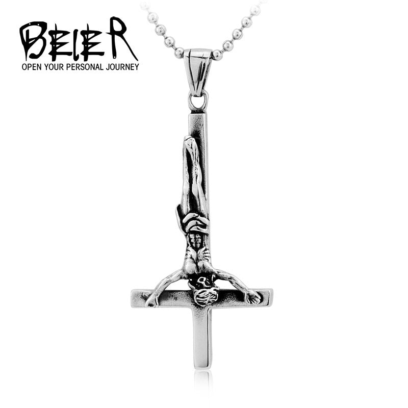 Titanium steel inverted cross pendant, men's personalized necklace pendant
