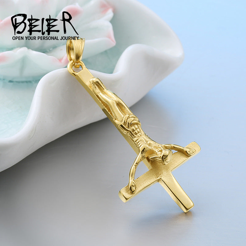 Titanium steel inverted cross pendant, men's personalized necklace pendant