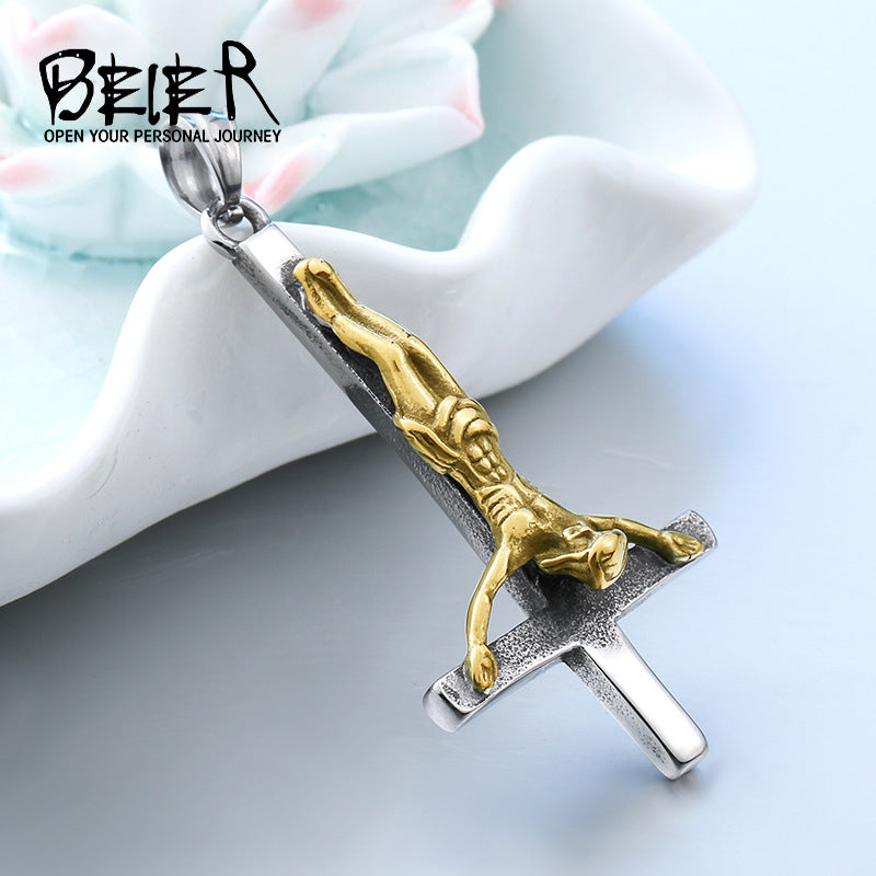 Titanium steel inverted cross pendant, men's personalized necklace pendant