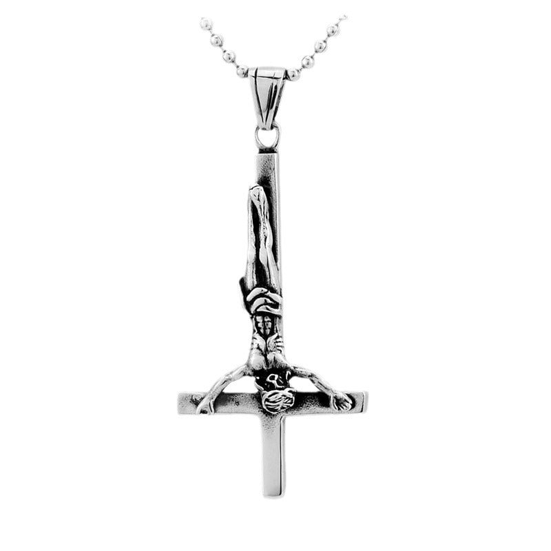 Titanium steel inverted cross pendant, men's personalized necklace pendant