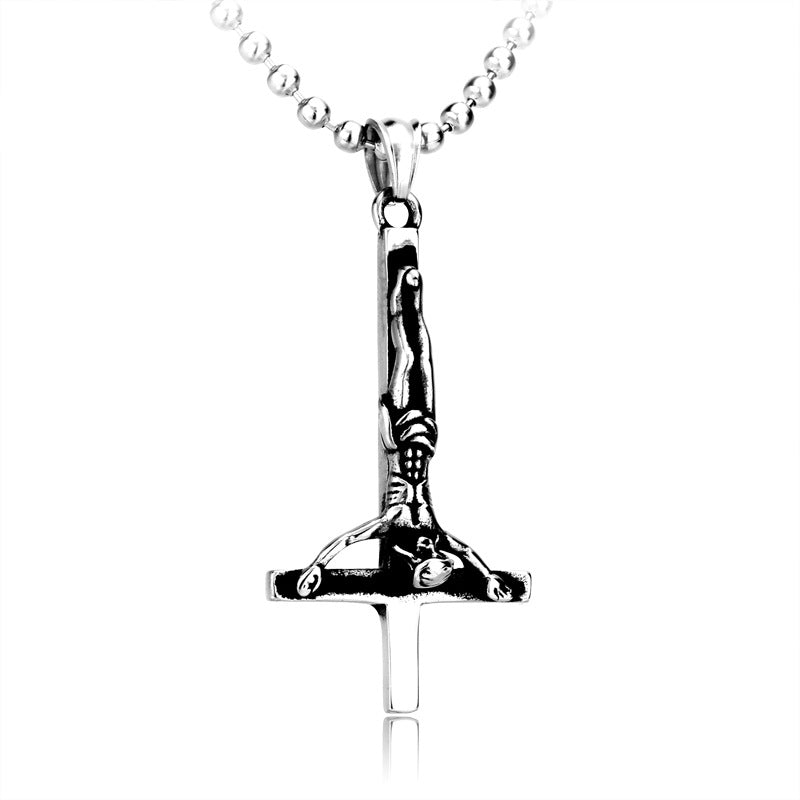 Titanium steel inverted cross pendant, men's personalized necklace pendant