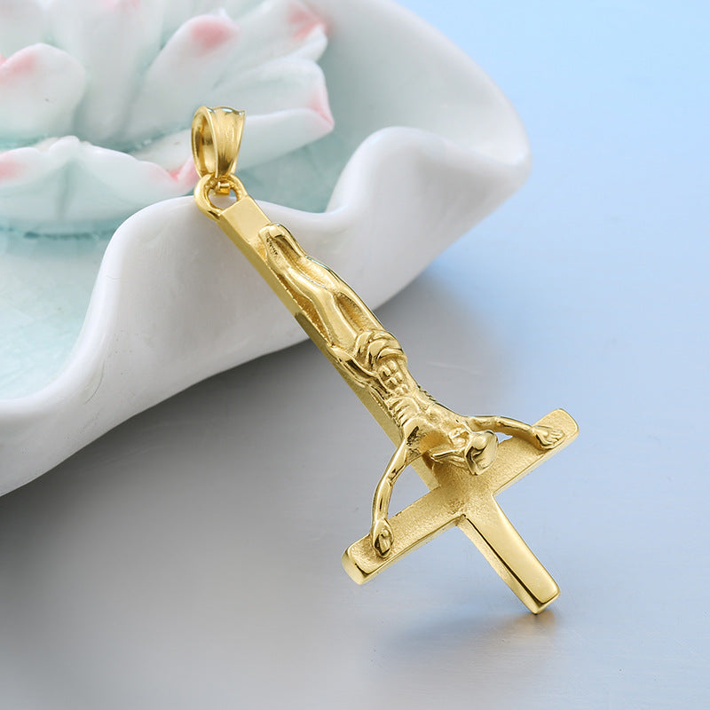 Titanium steel inverted cross pendant, men's personalized necklace pendant