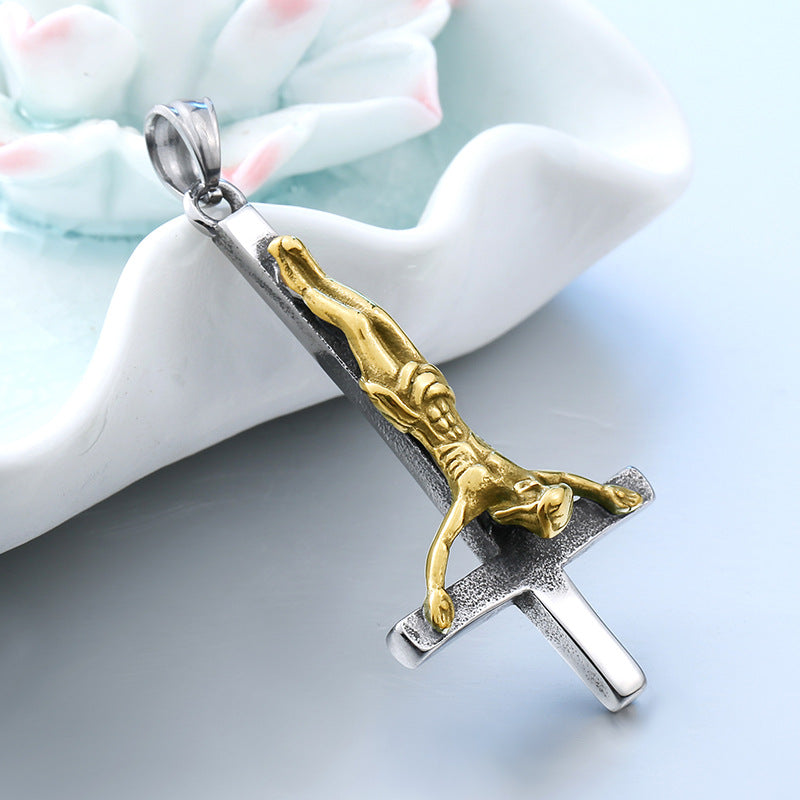 Titanium steel inverted cross pendant, men's personalized necklace pendant