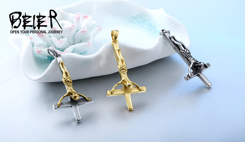 Titanium steel inverted cross pendant, men's personalized necklace pendant