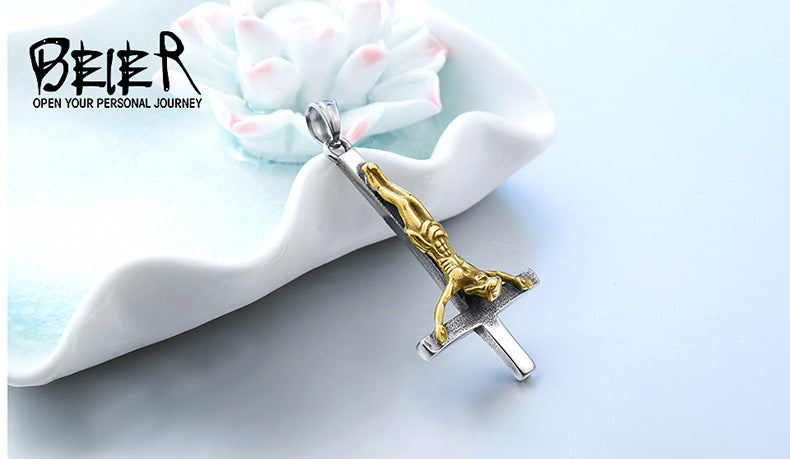 Titanium steel inverted cross pendant, men's personalized necklace pendant