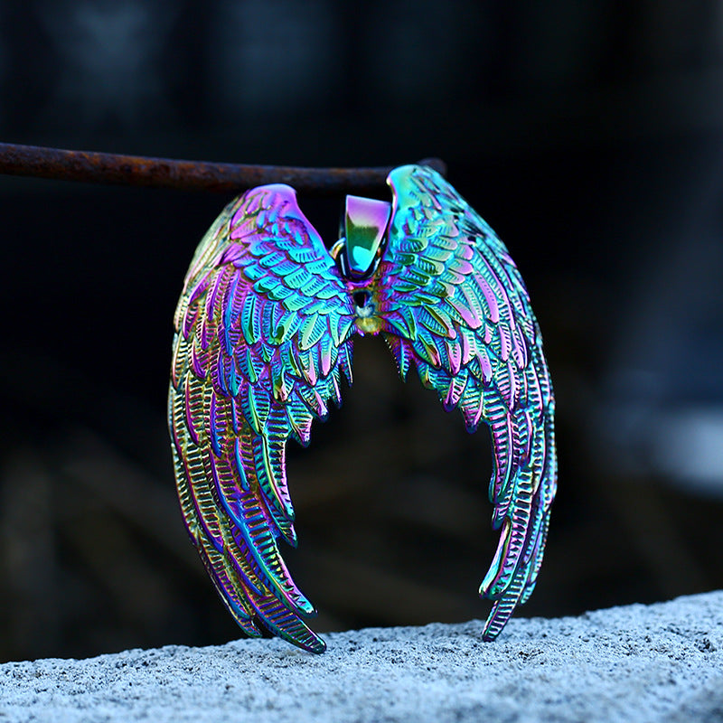 Stainless Steel Angel Wing Pendant, Fashionable and Personalized Titanium Steel Pendant Accessory for Men and Women