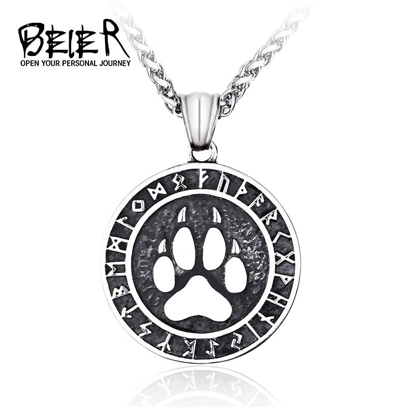 Pirate Viking Titanium Steel Pendant Bear Palm Print Luen Letter Stainless Steel Pendant