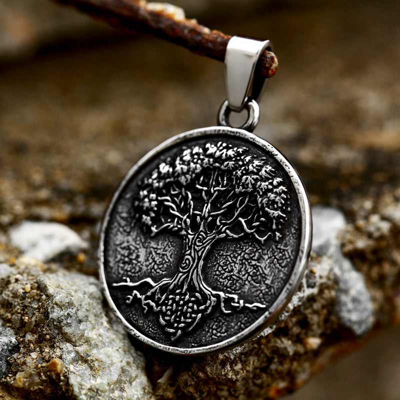 New Stainless Steel Vintage Necklace Adorned with Viking Tree of Life Titanium Pendant