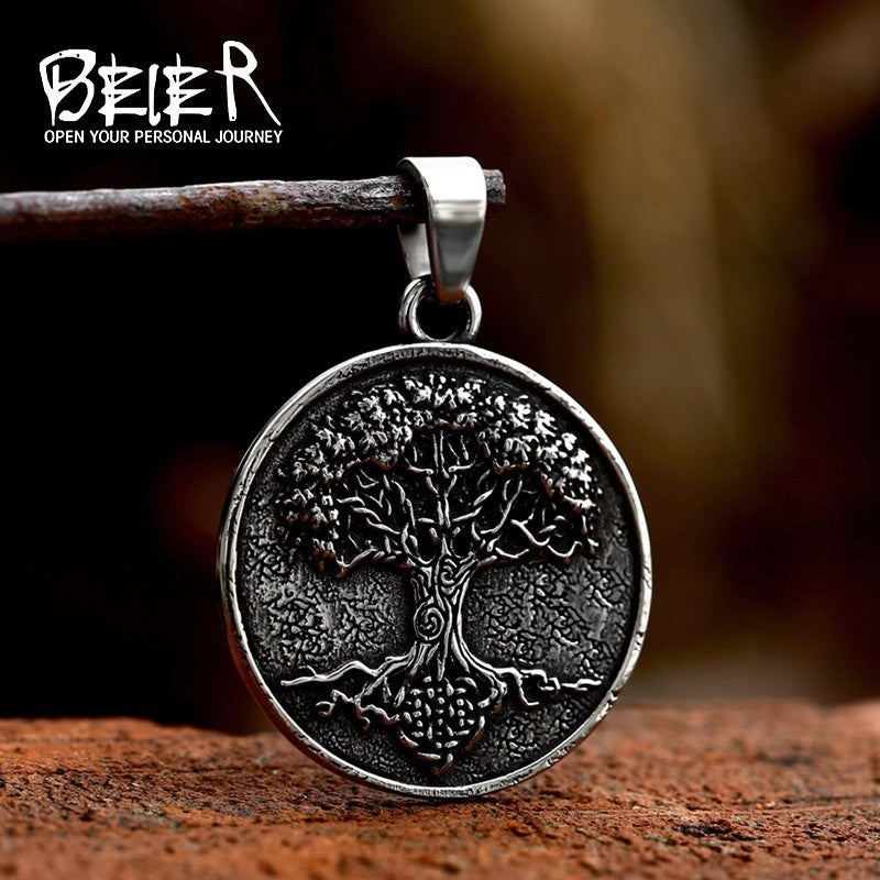 New Stainless Steel Vintage Necklace Adorned with Viking Tree of Life Titanium Pendant