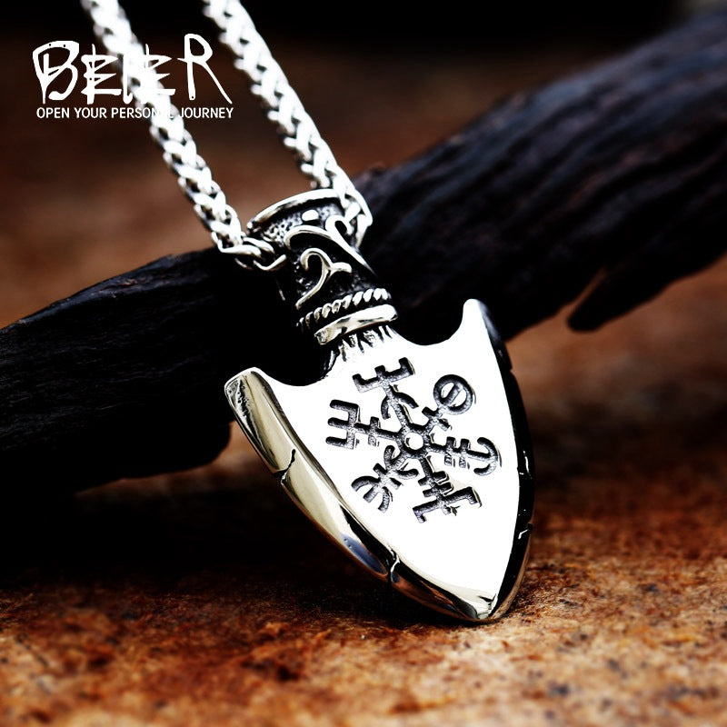 Viking Odin Compass Stainless Steel Pendant Retro Titanium Spearhead Necklace with Accessories
