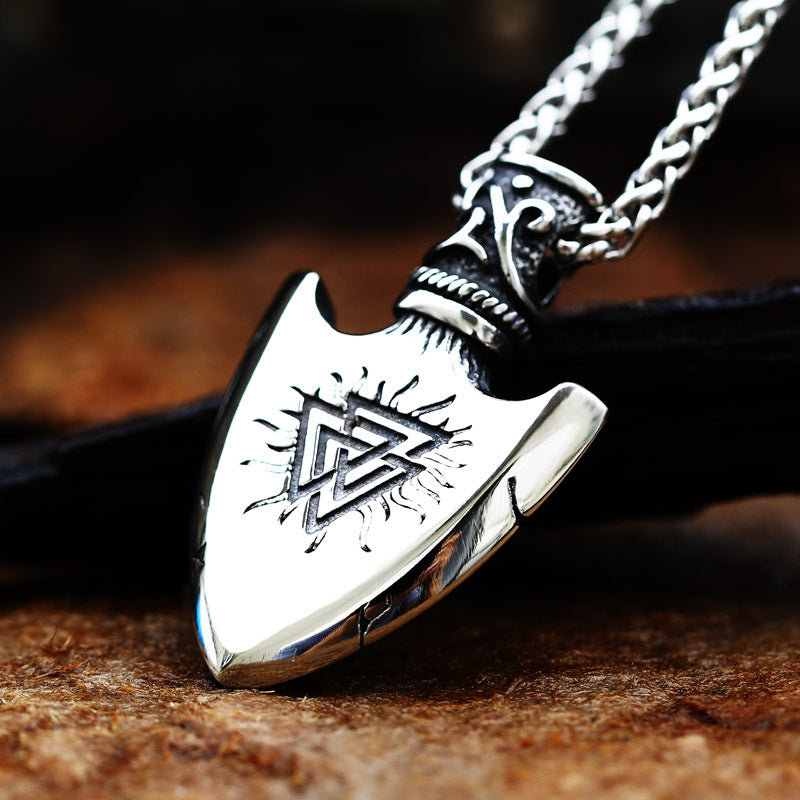 Viking Odin Compass Stainless Steel Pendant Retro Titanium Spearhead Necklace with Accessories