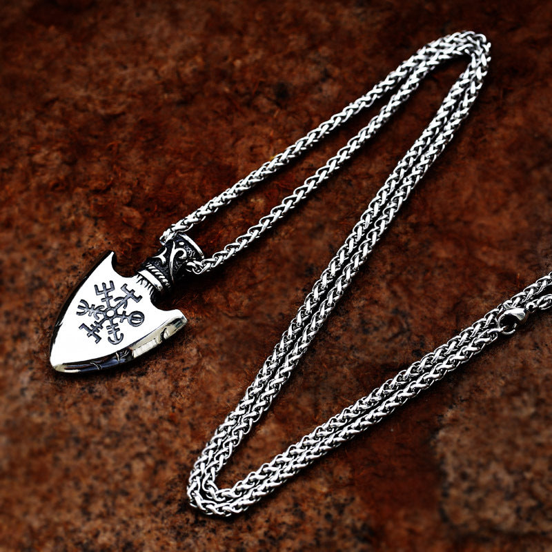 Viking Odin Compass Stainless Steel Pendant Retro Titanium Spearhead Necklace with Accessories