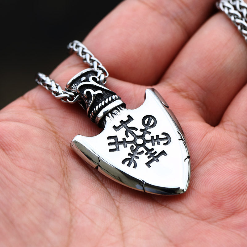 Viking Odin Compass Stainless Steel Pendant Retro Titanium Spearhead Necklace with Accessories