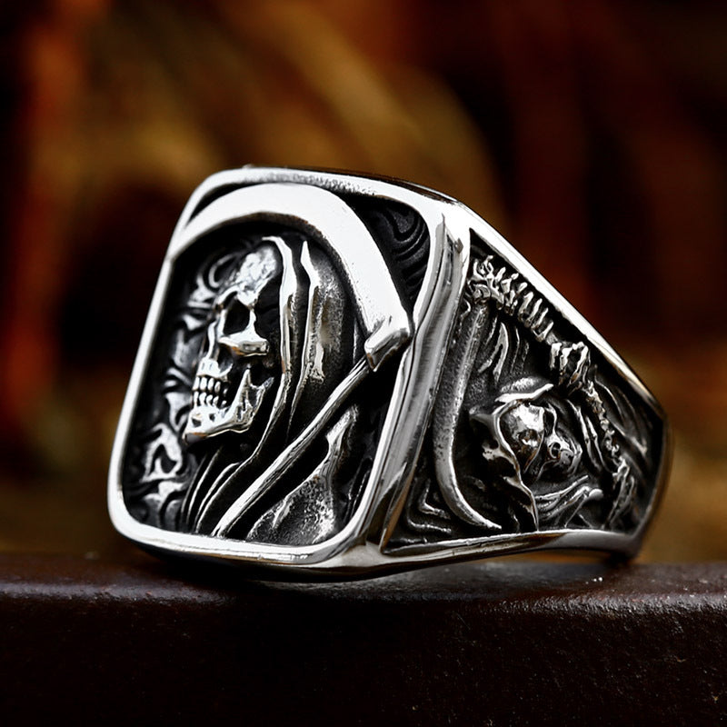 New Stainless Steel Men's Ring, European and American Punk Hip-hop Death Skull Ring