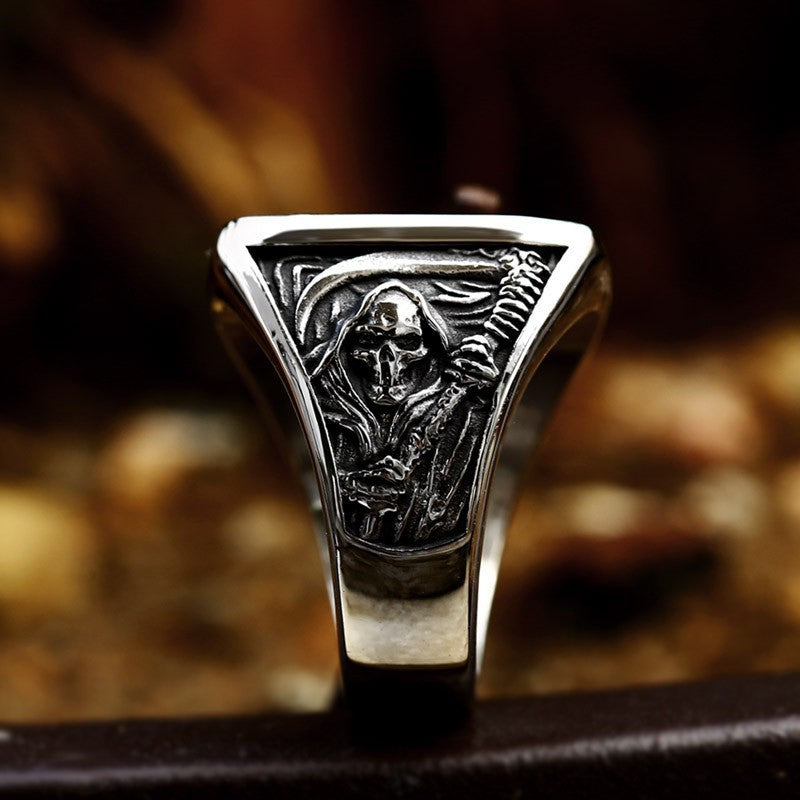 New Stainless Steel Men's Ring, European and American Punk Hip-hop Death Skull Ring