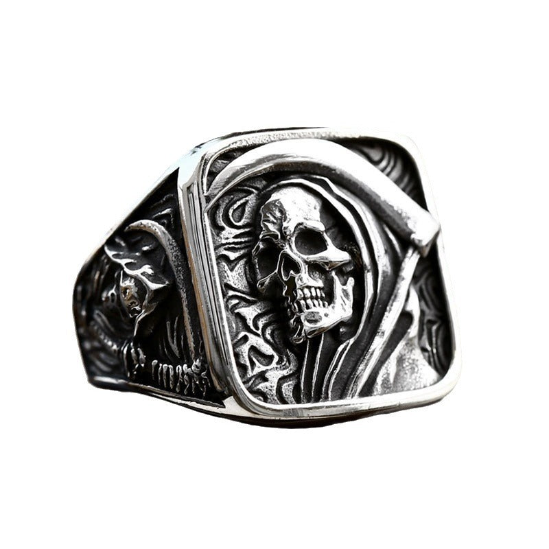 New Stainless Steel Men's Ring, European and American Punk Hip-hop Death Skull Ring