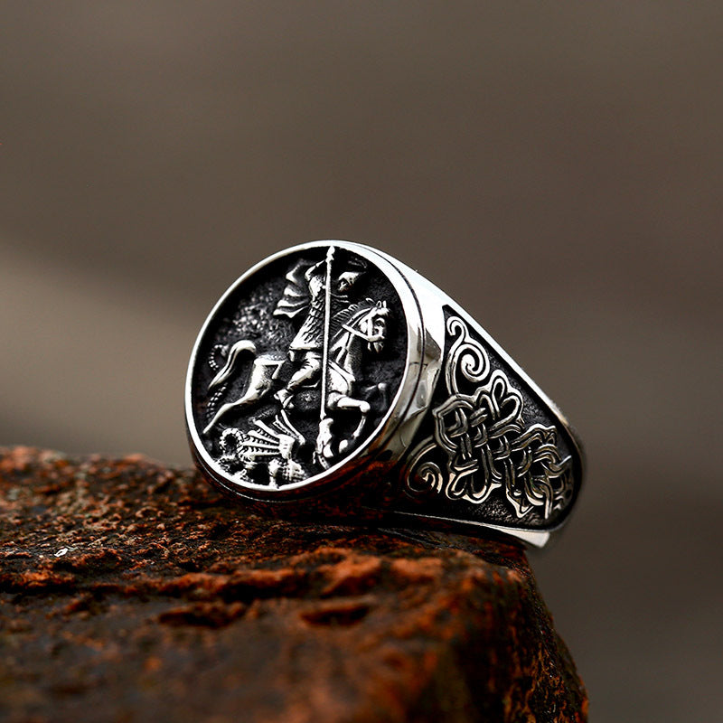 New stainless steel equestrian ring/bracelet with Nordic Viking Celtic knot and titanium steel band.