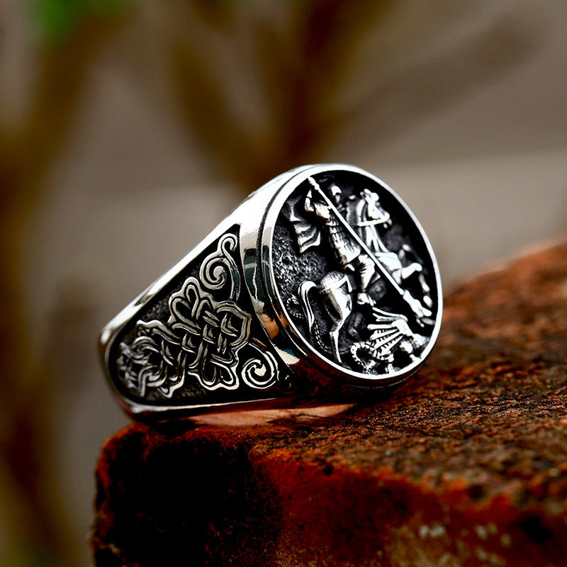 New stainless steel equestrian ring/bracelet with Nordic Viking Celtic knot and titanium steel band.