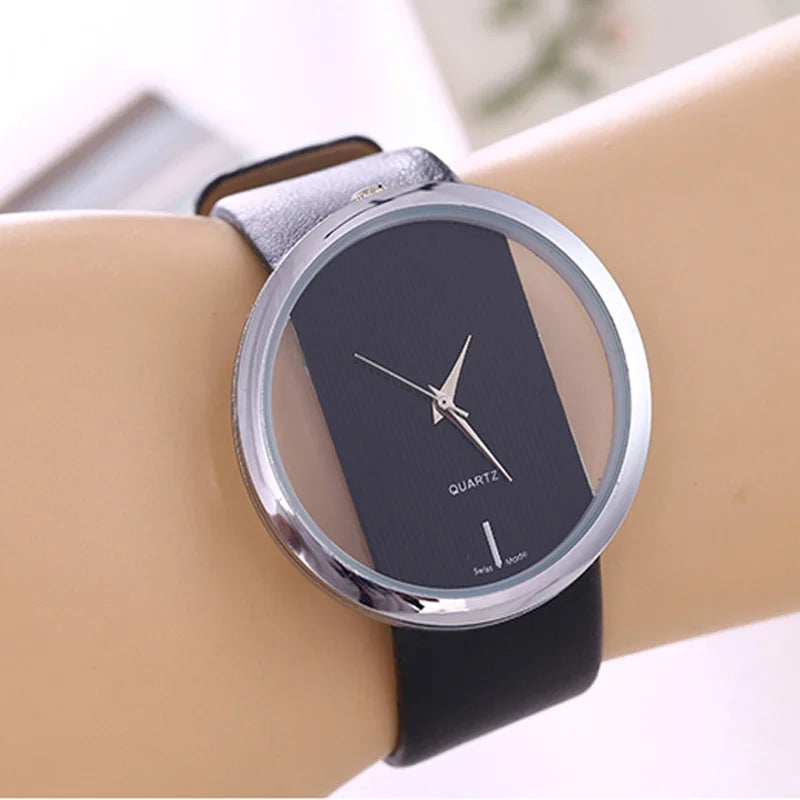 Transparent Quartz Hollow Dial Women Watches Classic White Balck Leather Hour Wristwatch Best Sell Relogio Feminino Ladies Saati