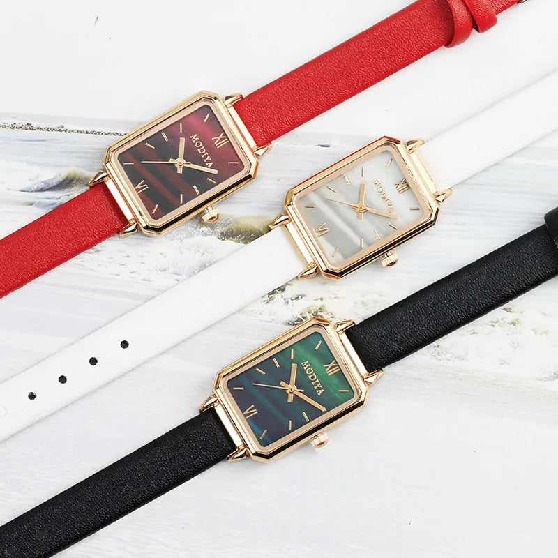 Women Wristwatches Square Wrist Watches Green Leather Fashion Wristwatch Luxury Female Quartz Clock Watch for Women Montre Femme