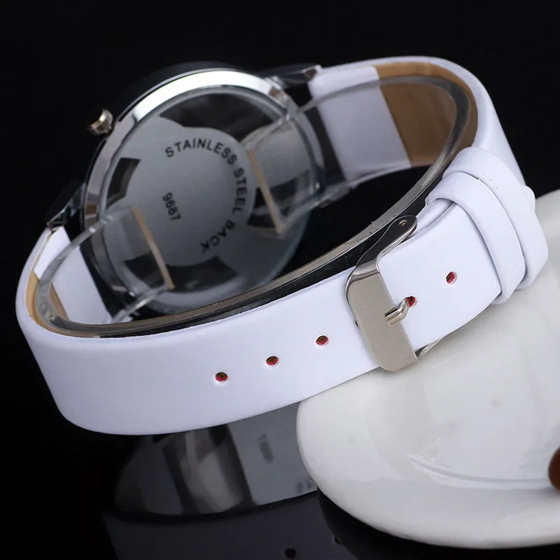 Music Symbol Watch Transparent Simple Fashionable Bolun Dots Hour Marks Leather Quartz Wristwatch Women Patterned Relogio Clock