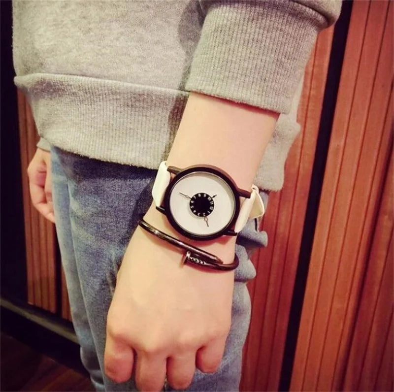 Elegant Creative Watches Women Men Quartz-Watch Analog Unique Design Lovers' Relogio Saati Leather Wristwatches Clock Relojes