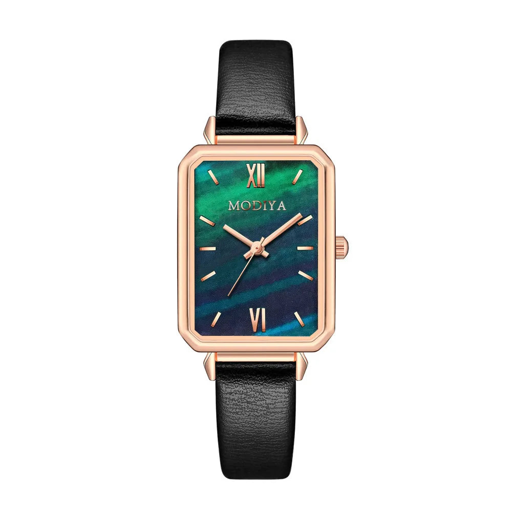 Women Wristwatches Square Wrist Watches Green Leather Fashion Wristwatch Luxury Female Quartz Clock Watch for Women Montre Femme