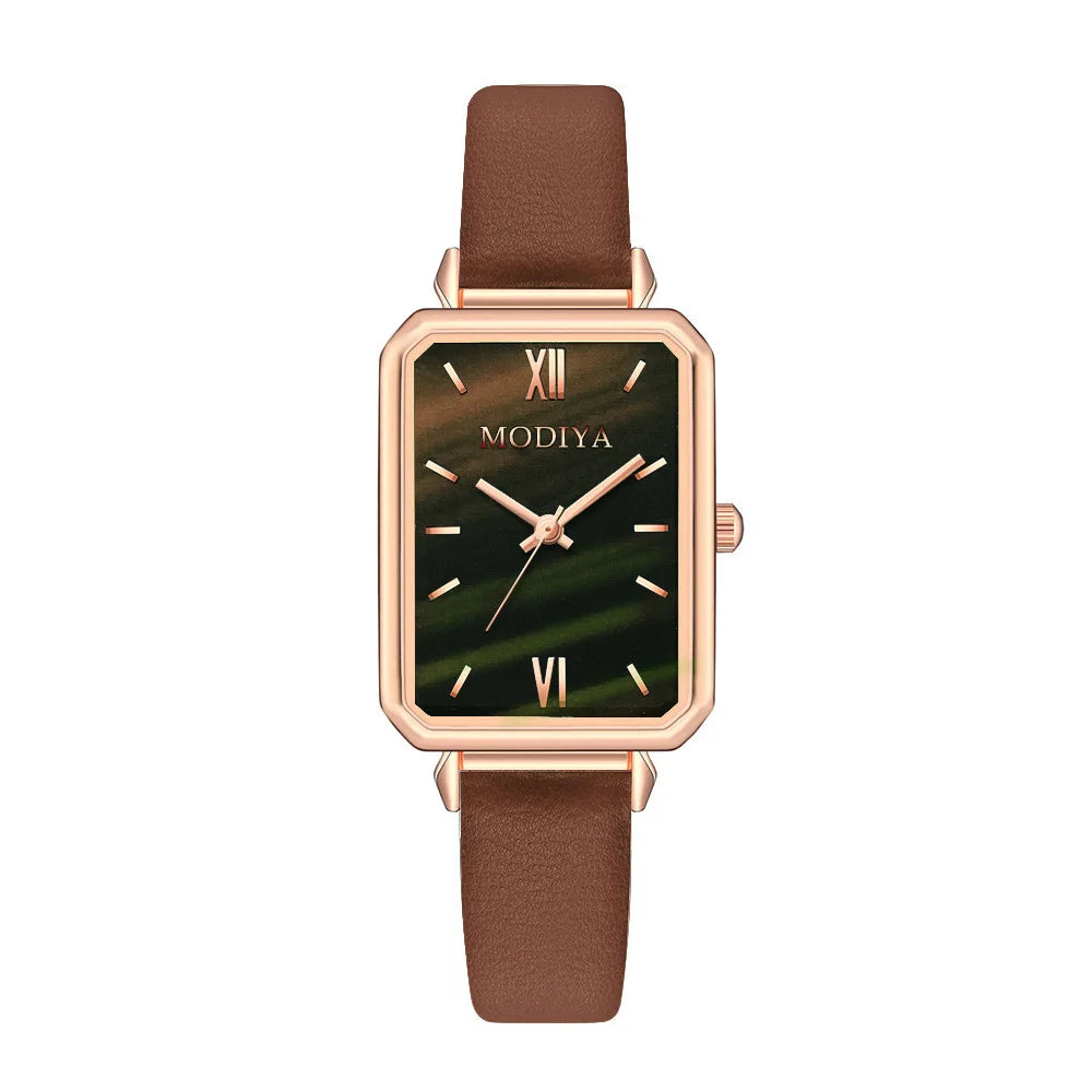 Women Wristwatches Square Wrist Watches Green Leather Fashion Wristwatch Luxury Female Quartz Clock Watch for Women Montre Femme