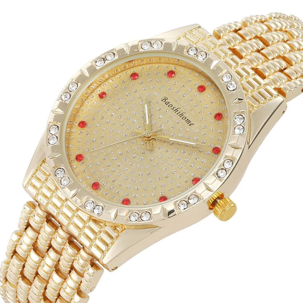 Luxury Brand Women's Wristwatch Gold Rhinestone Business Watch for Men Quartz Male Clock Relogio Feminino Reloj Mujer