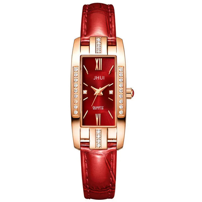 Exquisite New Women Watch Unique Design Rectangular Dial Crystal Quartz Watches Ladies Leather Straps Clock Reloj MujerSaati