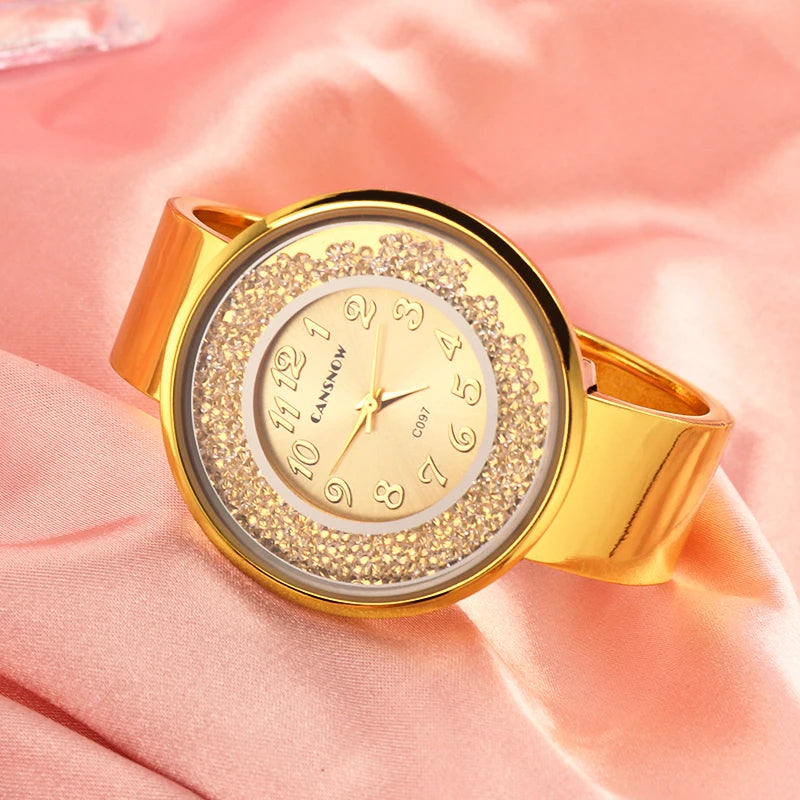 Luxury Women's Watches Gold Stainless Steel Band Quartz Female Clock Quicksand Round Dial Ladies WirstWatches relojes para mujer