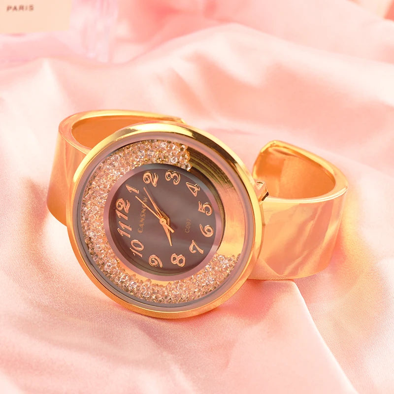 Luxury Women's Watches Gold Stainless Steel Band Quartz Female Clock Quicksand Round Dial Ladies WirstWatches relojes para mujer