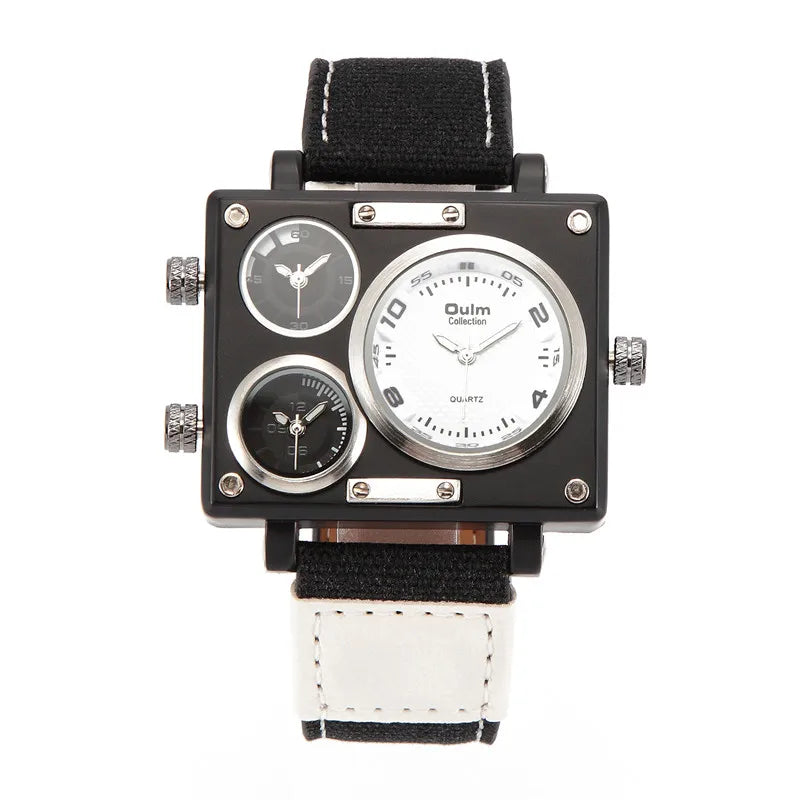 Men Quartz Watches Sport Oulm Japan Double Movement Square Dial Compass Function Military Cool Stylish Wristwatch Masculino Relj