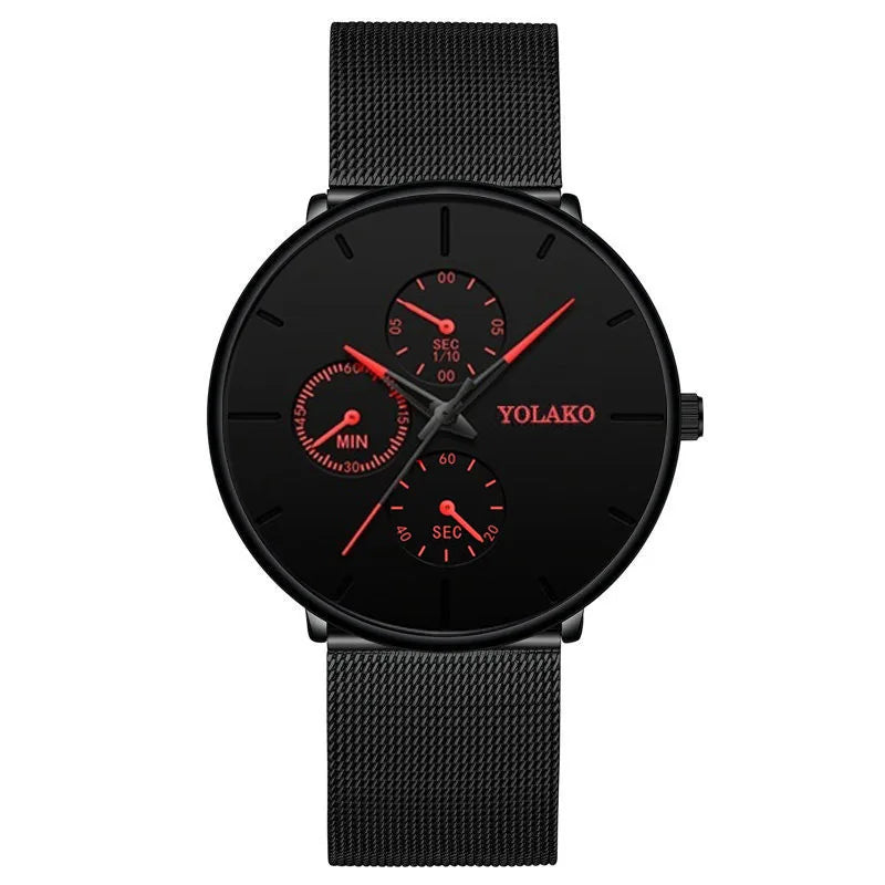 Luxury Cool Black Men Watch Mesh Band Steel Watches Classic 3 Eyes Wristwatches Elegant Clock Gift Relogio Masculino Relojes