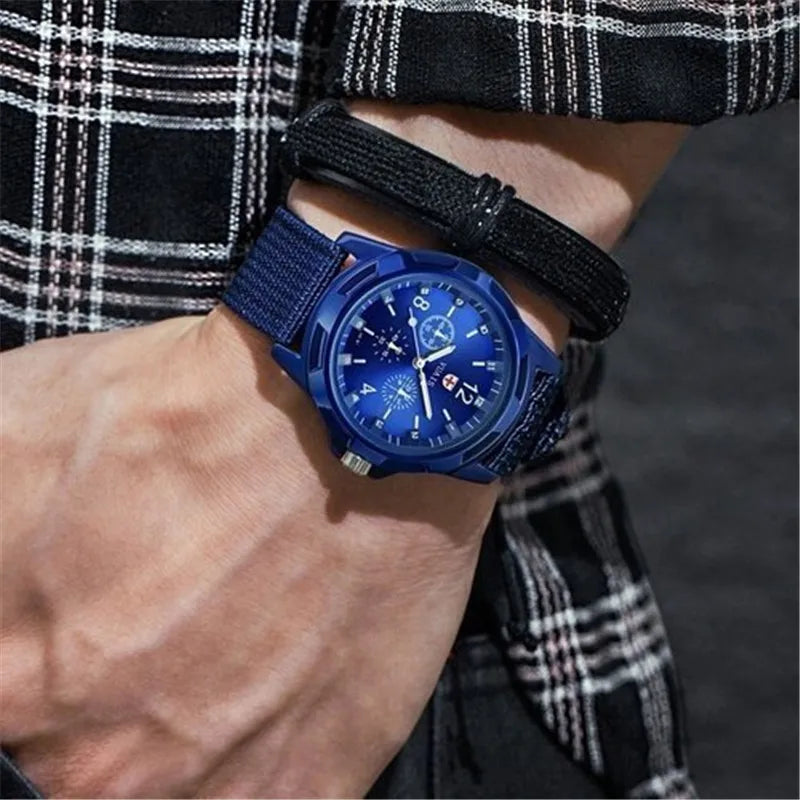 Mens Watch New Fashion Sports Quartz Military Wristatches Luminous Slim 24Hrs Analog Nylon Hot Sale Relojes