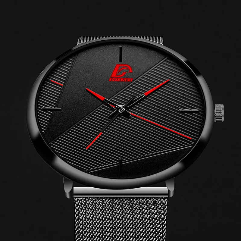 Fashion Trendy Watch Men Business Measuring Cool Black Stainless Steel Mesh Band Quartz Wristwatch Male Clock Relogio Masculino