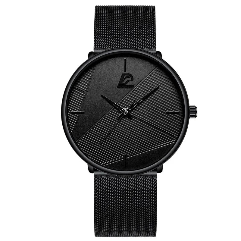 Fashion Trendy Watch Men Business Measuring Cool Black Stainless Steel Mesh Band Quartz Wristwatch Male Clock Relogio Masculino