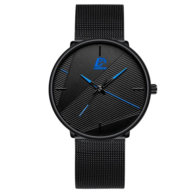 Fashion Trendy Watch Men Business Measuring Cool Black Stainless Steel Mesh Band Quartz Wristwatch Male Clock Relogio Masculino