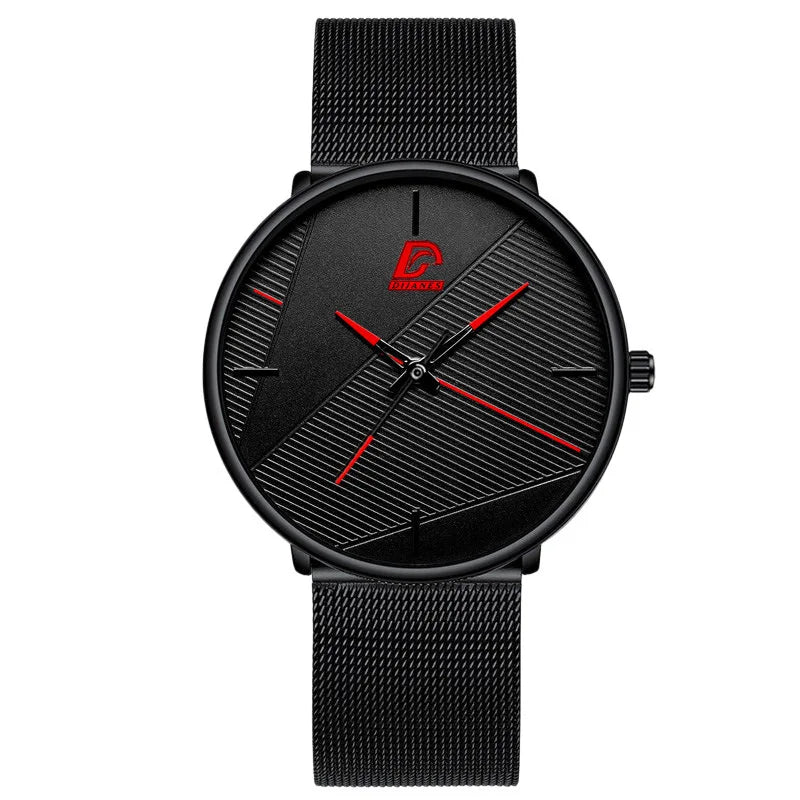 Fashion Trendy Watch Men Business Measuring Cool Black Stainless Steel Mesh Band Quartz Wristwatch Male Clock Relogio Masculino