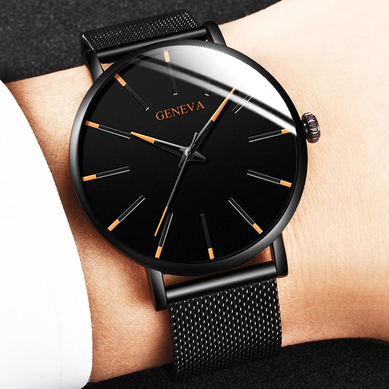 Minimalist Masculino Relogio Men's Fashion Watches Simple Business Stainless Steel Mesh Belt Quartz Elegant Style Wristwatch