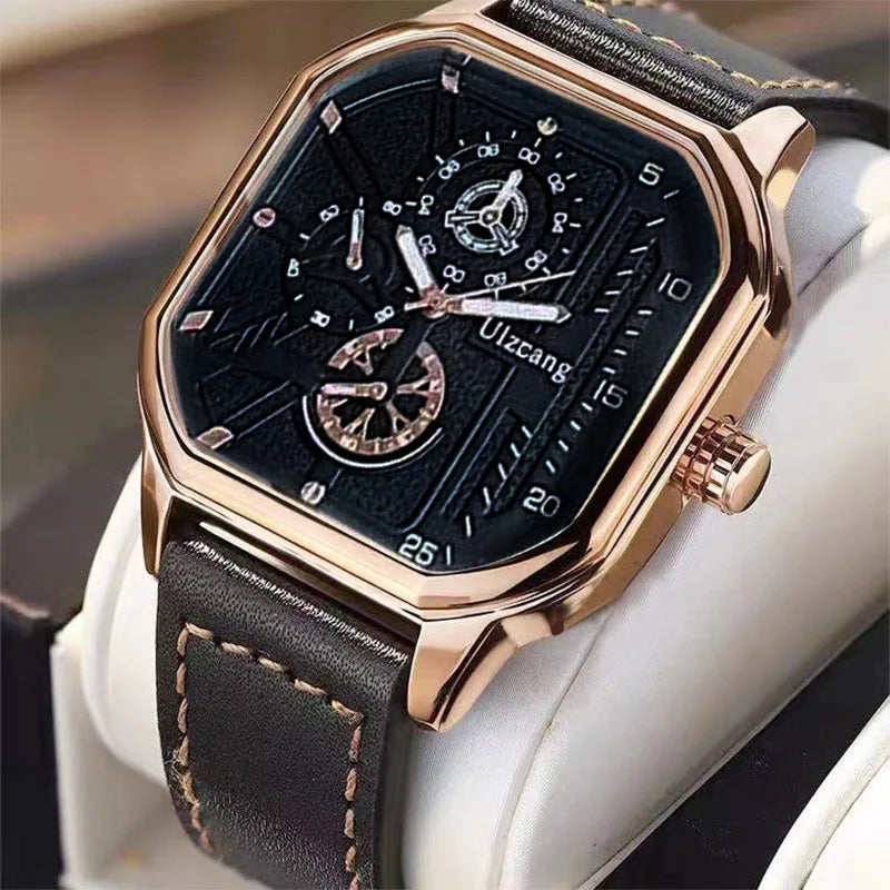 Mens Watch Exquisite Male Leather Quartz Wristwatch Elegant Business Gentle Clock Casual Relogio Masculino Fashion Saati Gift