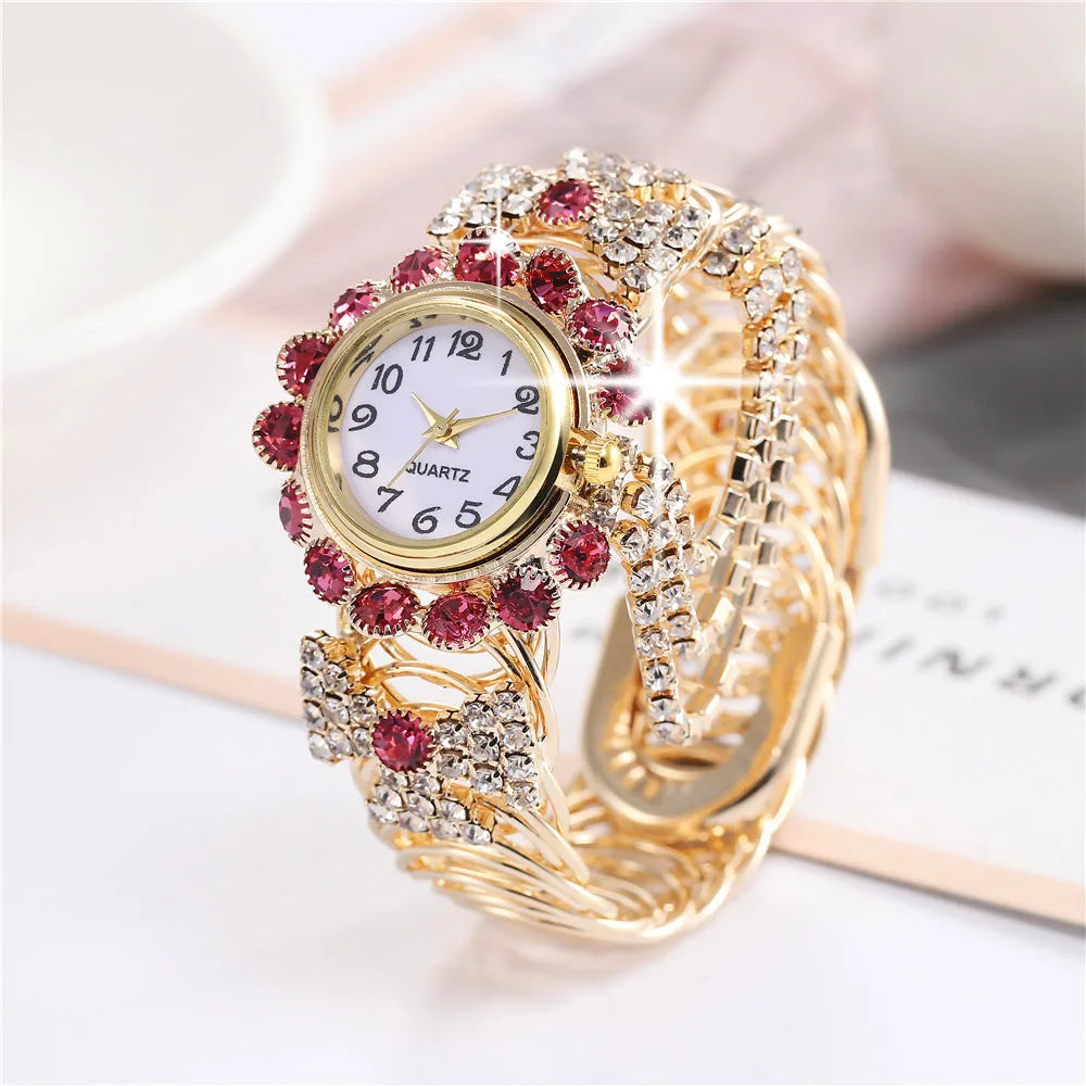 Fashion Ladies Rhinestone Digital Quartz Bracelet Watch Female Round Dial Unique Designer Quartz-Watch Montres Femme