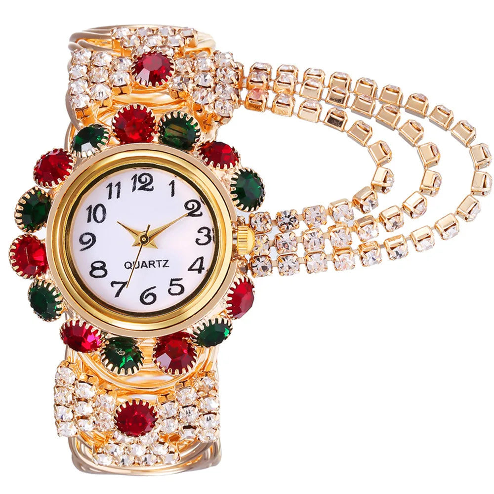 Fashion Ladies Rhinestone Digital Quartz Bracelet Watch Female Round Dial Unique Designer Quartz-Watch Montres Femme