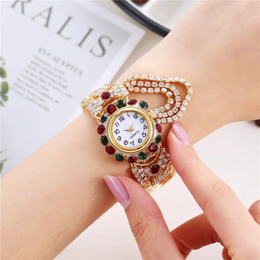 Fashion Ladies Rhinestone Digital Quartz Bracelet Watch Female Round Dial Unique Designer Quartz-Watch Montres Femme