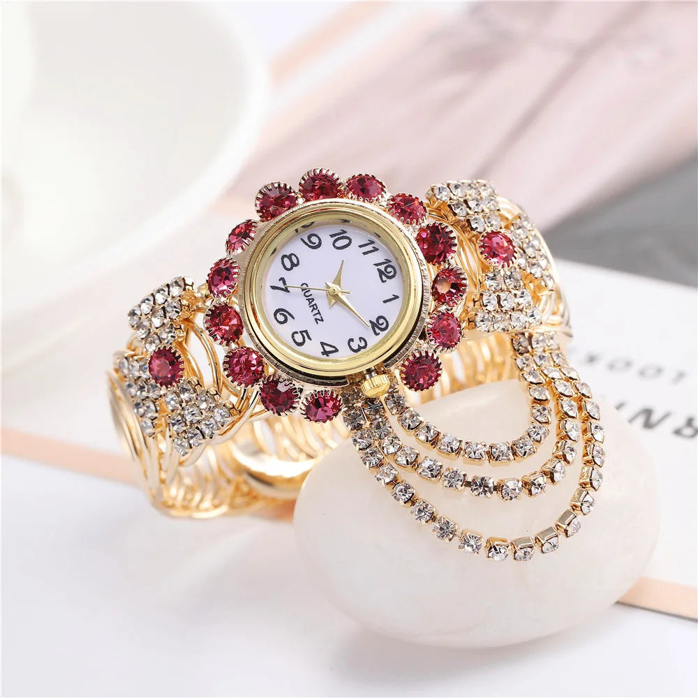 Fashion Ladies Rhinestone Digital Quartz Bracelet Watch Female Round Dial Unique Designer Quartz-Watch Montres Femme