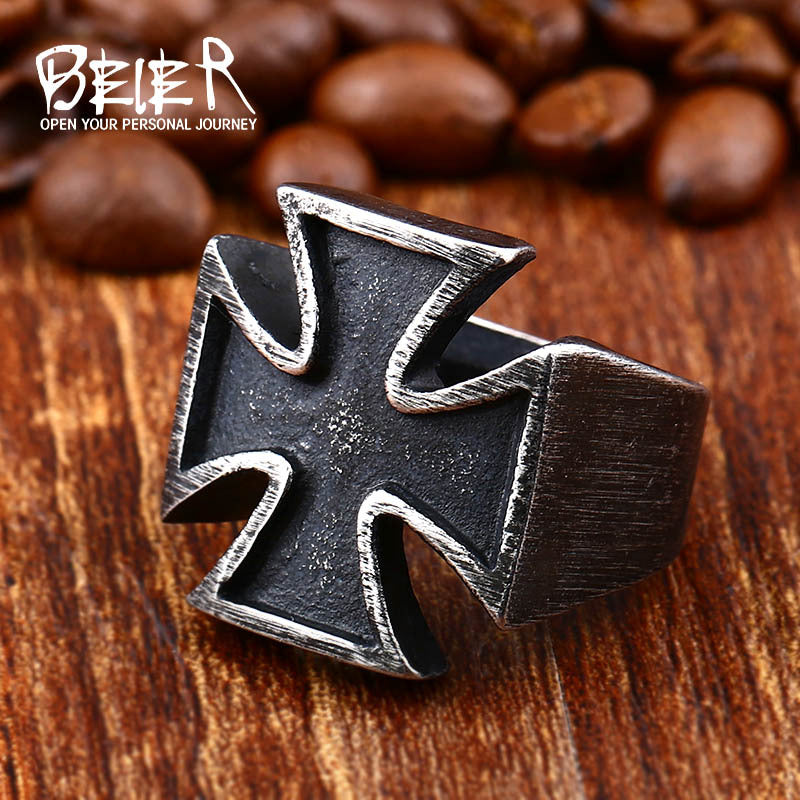 European and American Retro Jewelry Stainless Steel Vintage Black Men's Iron Cross Ring Finger Ring New Style
